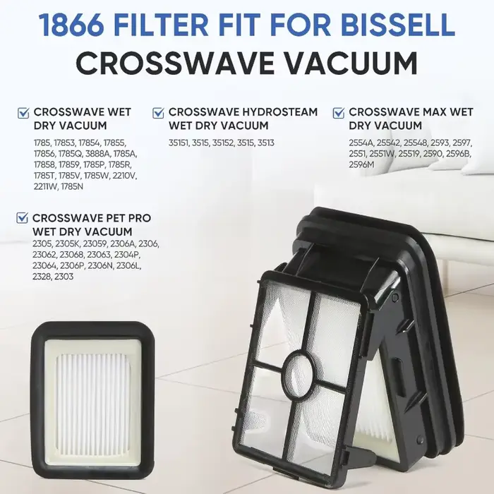 Filtres Bissell Crosswave compatibles avec les modèles 1785 3888A 2551 Pet pro 2306 2554 2596 HydroSteam 35151 3518 - Pack de 2