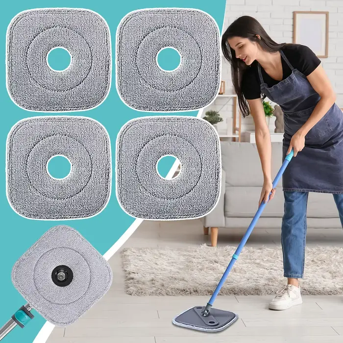 Tête de vadrouille 4 pièces recharges en microfibre brosse carrée tampon à récurer pour nettoyage en profondeur humide et sec soins des sols en bois dur cuisine salle de bain