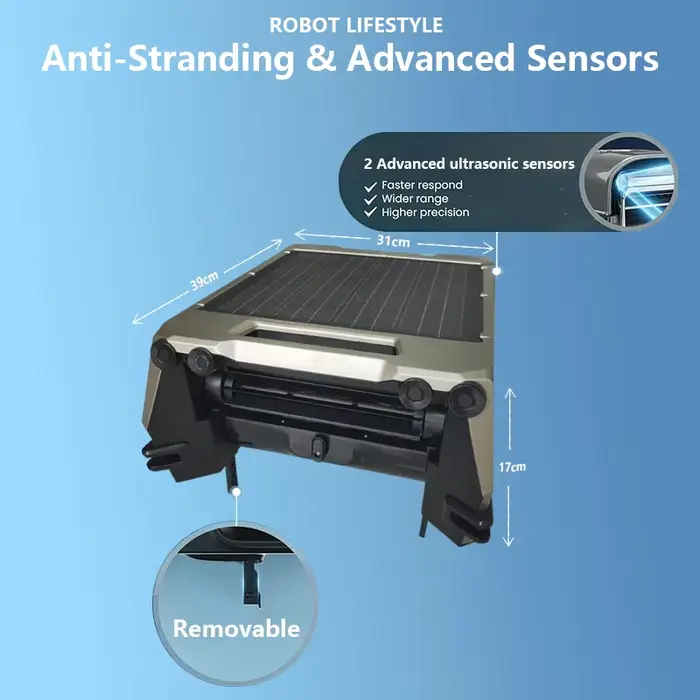 Robot nettoyeur de piscine solaire automatique, filtration fine 220μm, batterie 5200mAh, 20h d'autonomie, 100 ㎡ Couverture de grande piscine