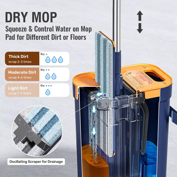  Serpillère plate en microfibre à essorage mains libres avec seau et essoreuse