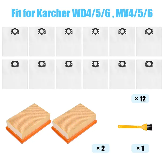 Sacs pour aspirateur, ensemble d'accessoires filtrants pour Karcher WD4 WD5 WD6 MV4 MV5 MV6 WD5P WD6P
