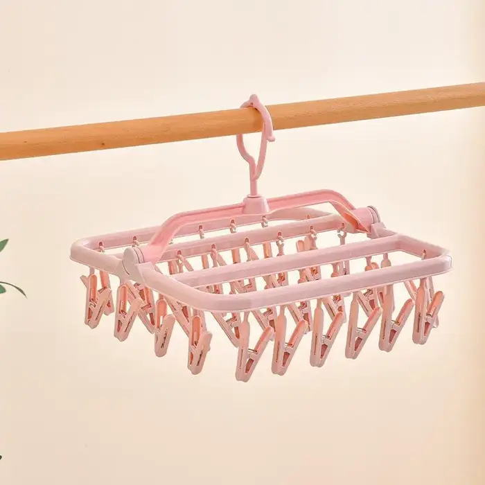 Séchoir à linge pliable avec 32 pinces, crochet rotatif à 360° anti-chute pour la maison, le dortoir