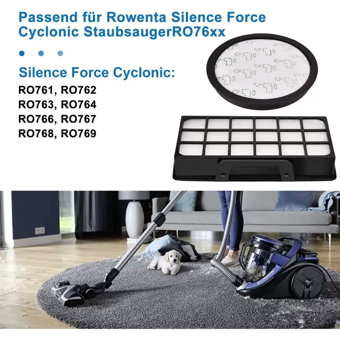 Filtres HEPA pour Rowenta Silence Force Cyclonic 4AAAA (Modèle RO76xx) RO7681EA RO7691EA RO7690EA RO7649EA RO7647EA