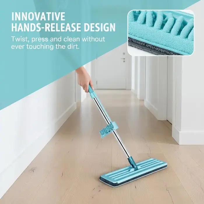 Serpillère plate à essorage mains libres, avec tampons en microfibre, pour nettoyage humide ou sec, outil de nettoyage domestique