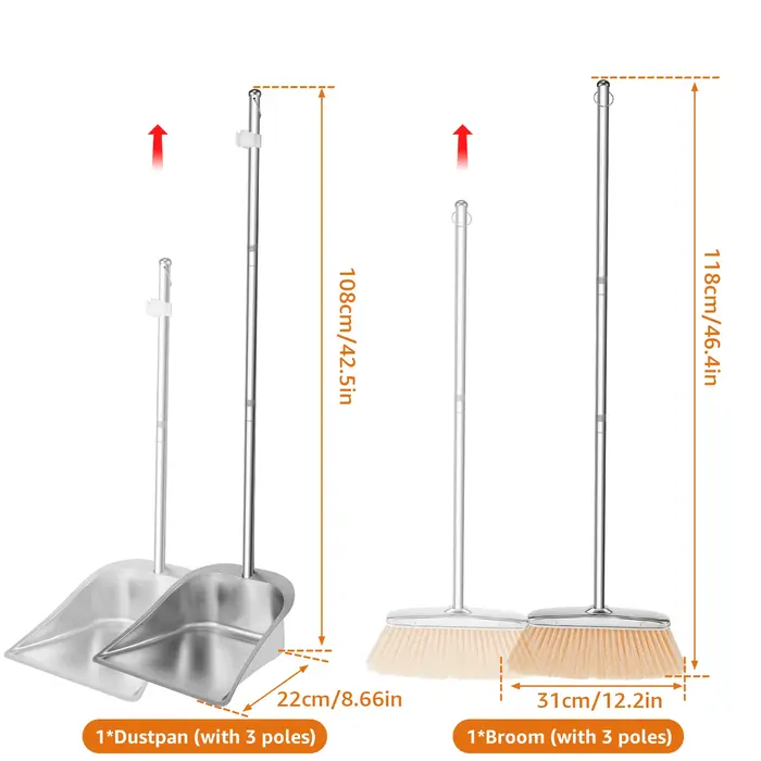 Ensemble balai et pelle à poussière en acier inoxydable
