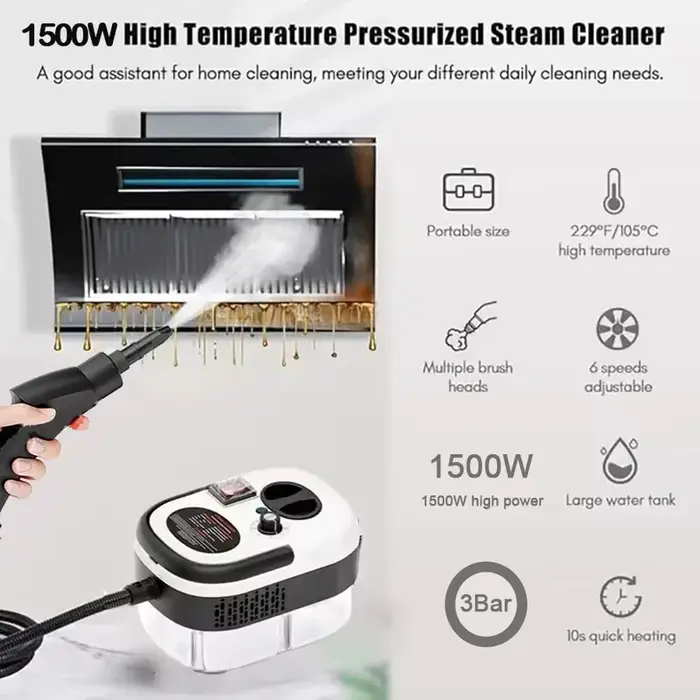 Nettoyeur vapeur portable à main, machine de nettoyage à vapeur pressurisée à haute température avec têtes de brosse pour voiture et cuisine