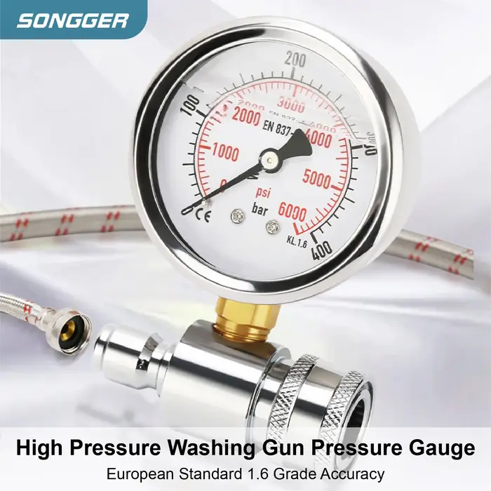 Manomètre Haute Pression 6000 PSI 400-600 Bar Raccord Rapide 3/8 Pouce Acier Inoxydable Échelle Double Indicateur