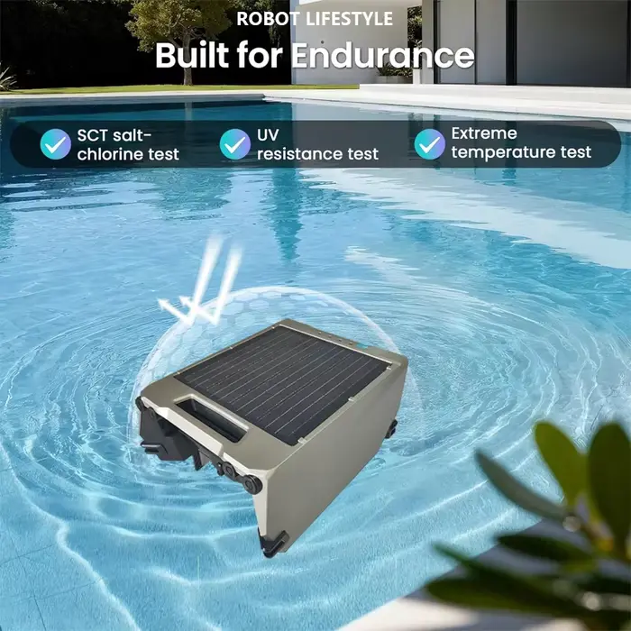 Robot nettoyeur de piscine solaire automatique, filtration fine 220μm, batterie 5200mAh, 20h d'autonomie, 100 ㎡ Couverture de grande piscine