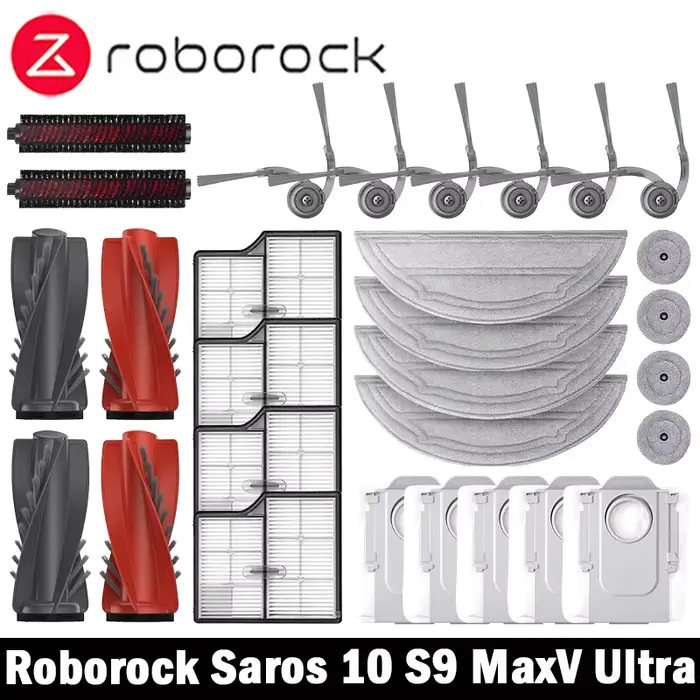 Roborock Saros 10 / S9 MaxV Ultra Robot aspirateur pièces de rechange brosses latérales principales tissus de vadrouille filtres HEPA sacs à poussière accessoires