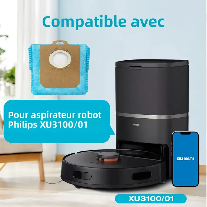 Ensemble de sacs d'aspirateur de haute qualité pour aspirateur Robot Philips Homerun série 3000 XU3100/01 XU3110/02 XU3000/01 XU3000/02