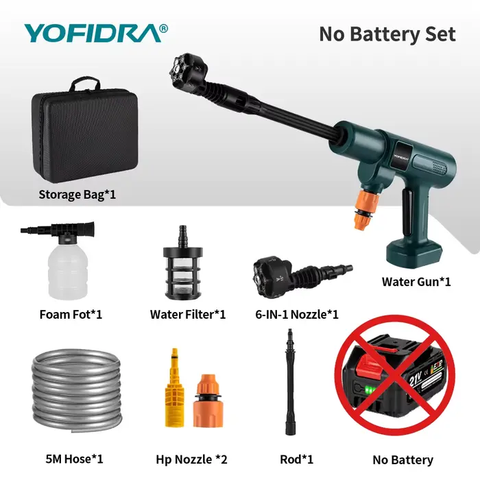 Nettoyeur haute pression électrique sans fil YOFIDRA 200 bars, pistolet à eau 6-en-1 pour lavage de 