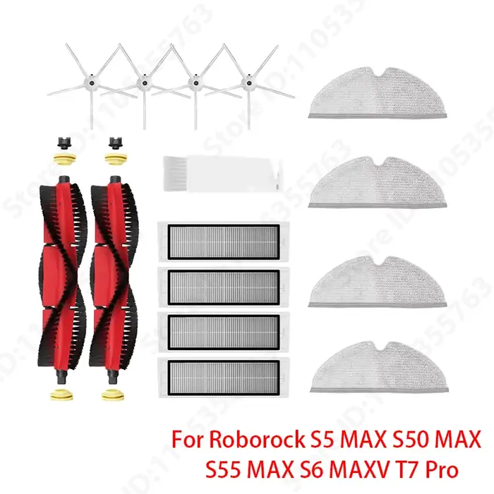 Accessoires pour aspirateur Roborock S5 MAX S50 MAX S55 MAX S6 MAXV : filtre HEPA, brosse latérale principale, réservoir d'eau, plateau, serpillière, boîte à poussière
