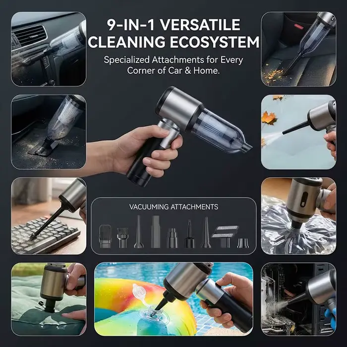 Mini aspirateur de voiture 2-en-1 avec pompe à air