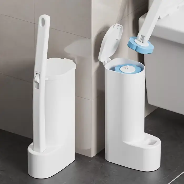 1 ensemble de nettoyeur de brosse de toilette jetable blanc avec Long manche avec tête