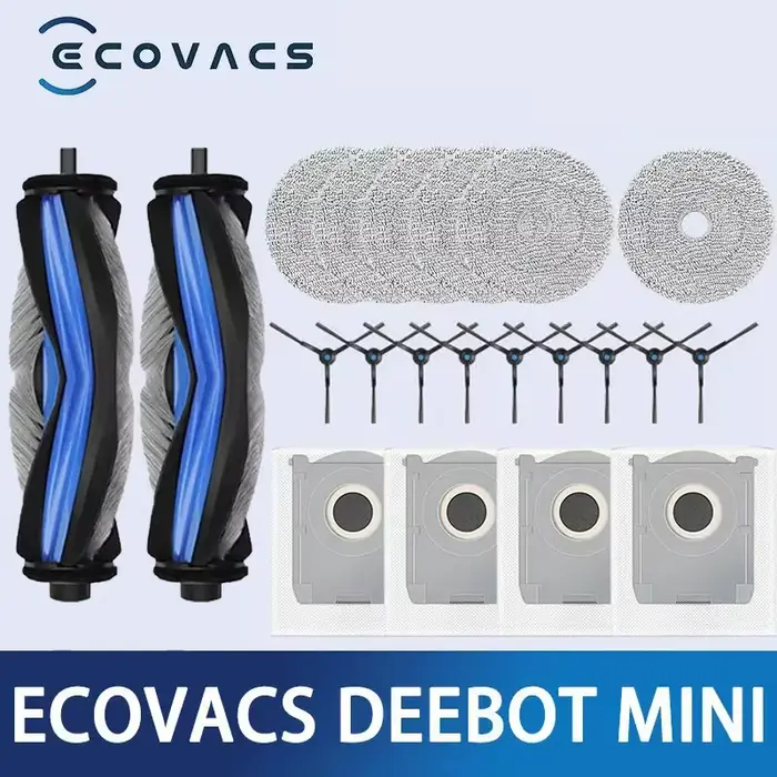 Accessoires pour robot aspirateur Ecovacs Deebot mini : brosse principale, chiffon de nettoyage, sac à poussière, brosse latérale