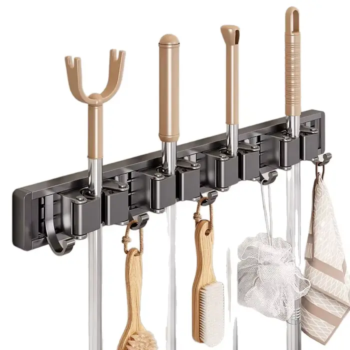 Organisateur de balais et serpillères gris anthracite avec crochets