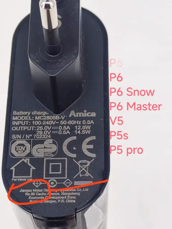 Chargeur UE MC2805B-V 0,5a pour aspirateur Midea V5 P5s P5 pro P6 P6 Snow 25v