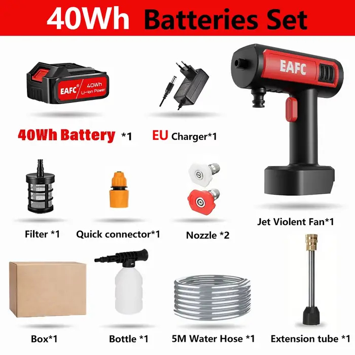 Nettoyeur haute pression électrique 21V 60bar, pistolet à eau par pulvérisation Portable sans fil po