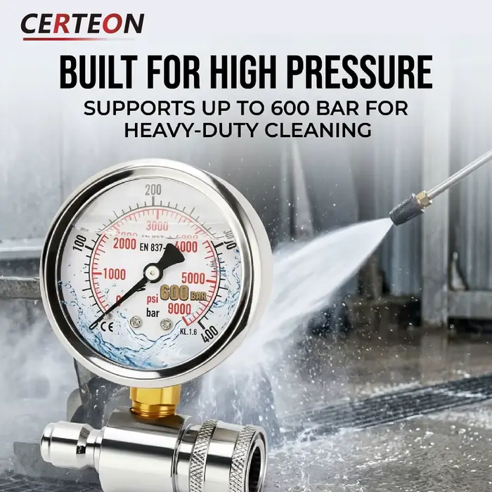 Manomètre Haute Pression 400–600 Bar/PSI Raccord 3/8 pour Nettoyeur