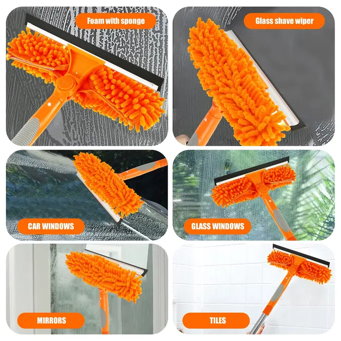 Ensemble d'outils de nettoyage de vitres extensibles 180 ° Vadrouille de fenêtre rotative à Long manche, essuie-glace domestique, brosse de nettoyage de la poussière, nouveau