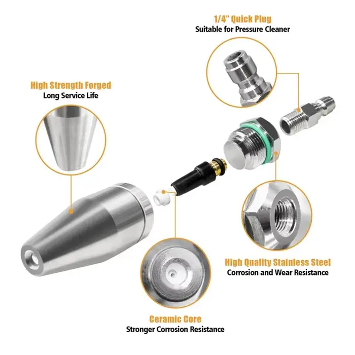 Buse Turbo pour nettoyeur haute pression rotative pour eau chaude et froide avec connexion rapide 1/4 en acier inoxydable 3625 PSI