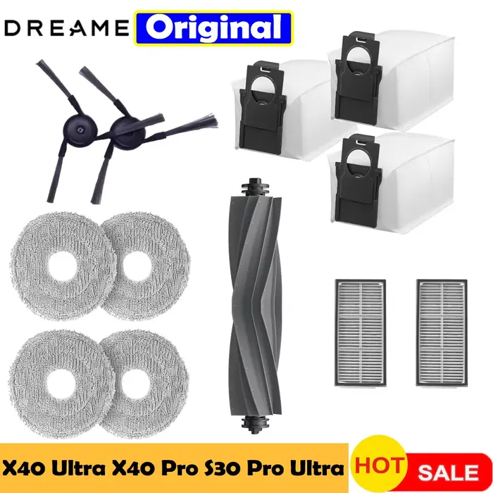 Dreame bot X40 Ultra/L40 Ultra S30 Pro Ultra, accessoire Original, brosse principale, vadrouille, filtre de chiffon, sac à poussière, brosse latérale, Robot aspirateur de rechange