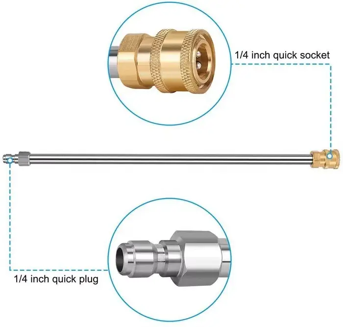 Lance télescopique haute pression pour nettoyeur, raccord rapide 1/4 pouce, lance en acier inoxydable de 17 pouces
