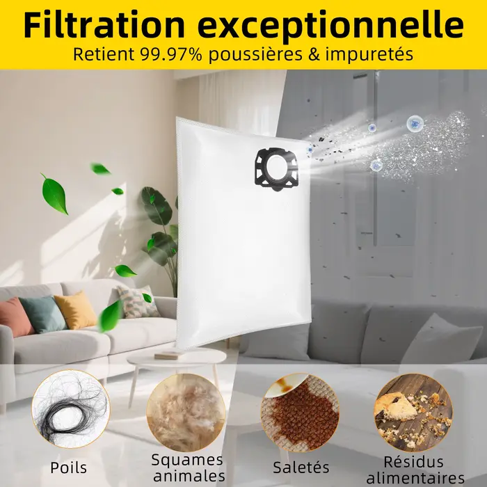 10 sacs d'aspirateur + 1 filtre adapté pour Karcher KFI 357 I WD 2 Plus WD 2