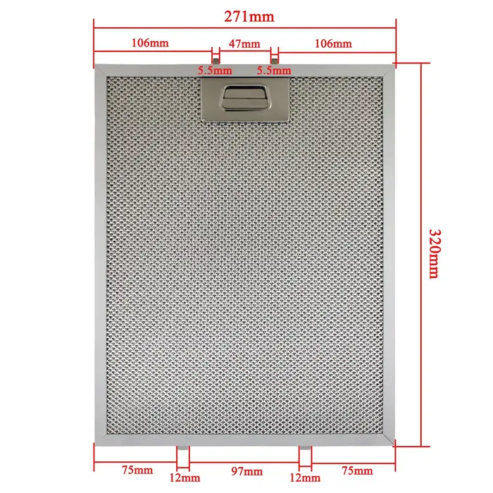 Filtre à graisse pour hotte de cuisine, 271.5x320mm, maille métallique
