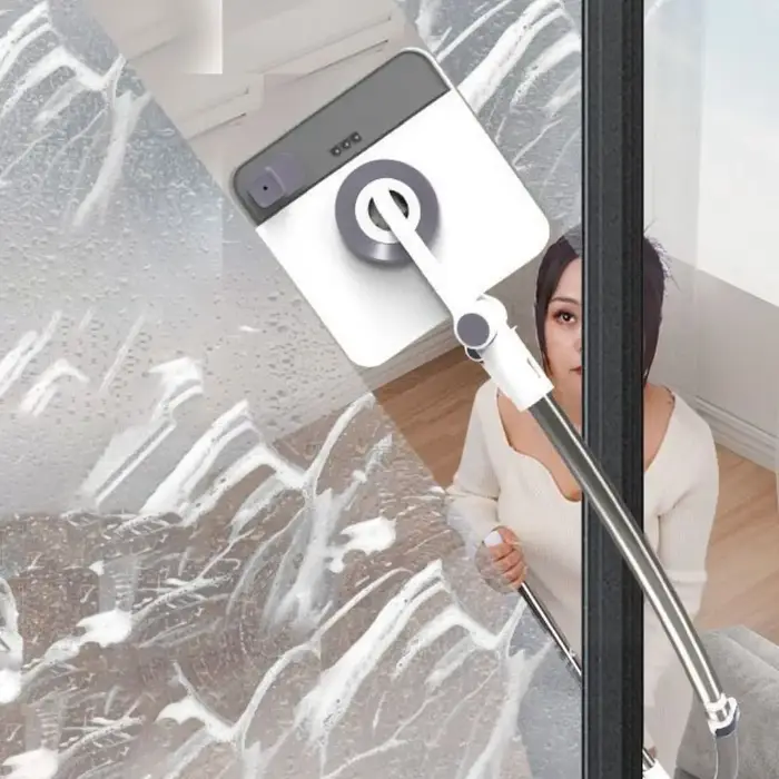 Outil de nettoyage de fenêtres en acier inoxydable et PP, gris, extensible, pour nettoyeur de vitres en hauteur, tige en arc flexible