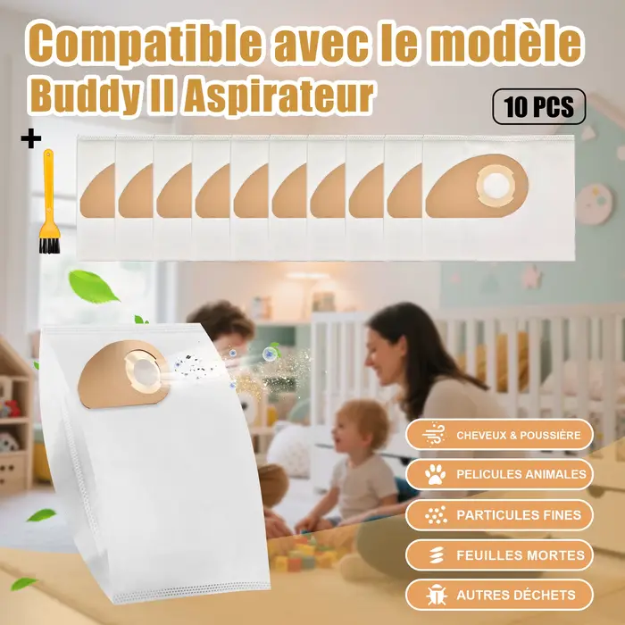 10 sacs d'aspirateur pour aspirateurs secs et humides Nilfisk Buddy II