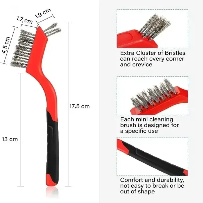 Jeu de brosses métalliques, poils en Nylon/laiton/acier inoxydable avec poignée incurvée pour la rouille, la saleté et la peinture, nettoyage en profondeur