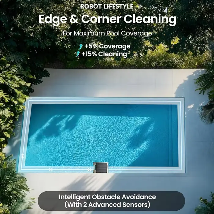 Robot nettoyeur de piscine solaire automatique, filtration fine 220μm, batterie 5200mAh, 20h d'autonomie, 100 ㎡ Couverture de grande piscine