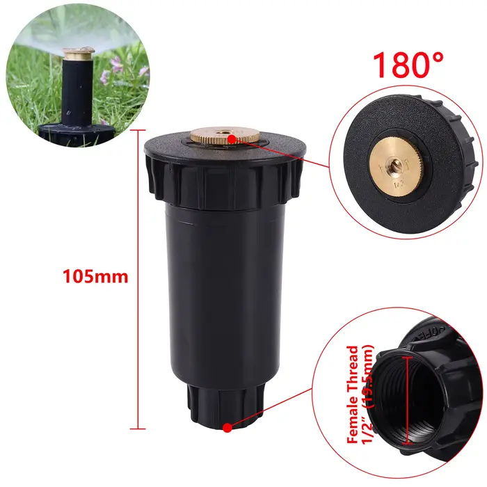 Arroseurs Pop-Up à filetage 1/2 ", 90/180/360 degrés, étirement automatique, dispersonnage, buse ent
