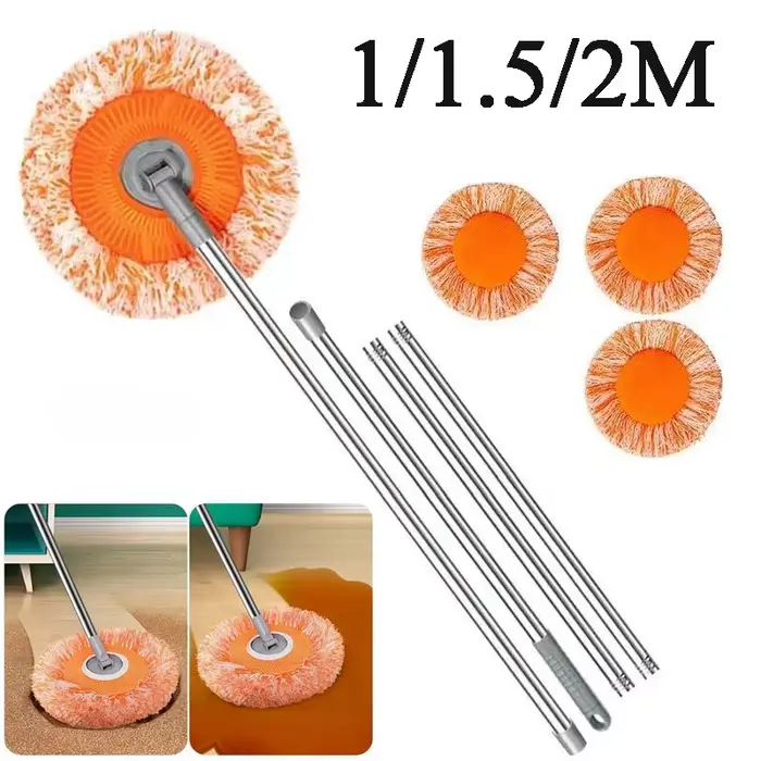 Vadrouille à manche long 360 ° Chiffon de nettoyage rotatif en microfibre, utilisation sèche et humide, brosse à récurer la poussière des sols du plafond, fournitures de nettoyage ménager