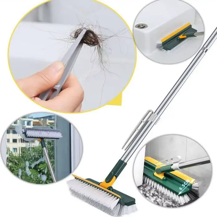 Brosse de nettoyage de sol 3-en-1 avec manche long