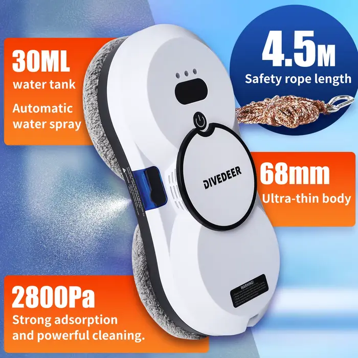 DIVEDEER robot de nettoyage de vitres 5600PA grande aspiration électrique spray