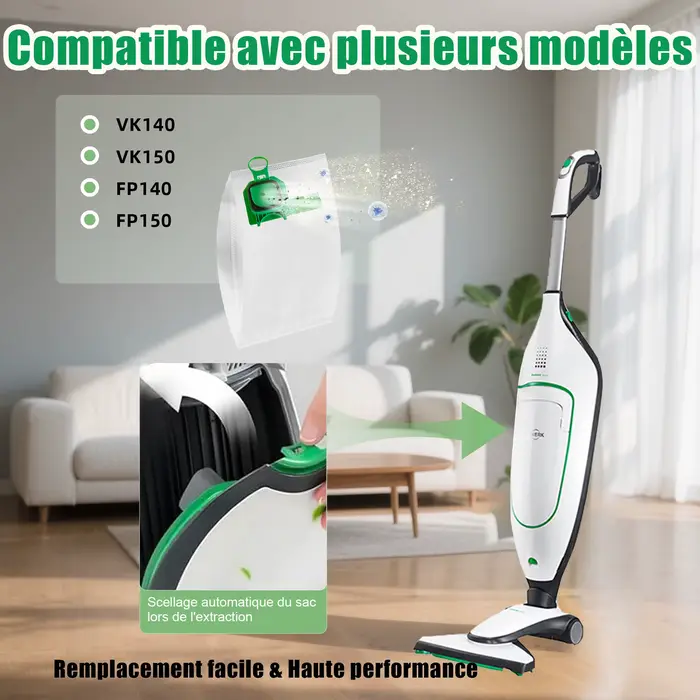 10 pièces sac à poussière Compatible avec Vorwerk VK140 VK150 sac poubelle FP140 Bo vitesse Kobold aspirateur