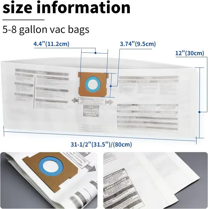 Sacs à poussière pour magasin Vac 5-8 gallons