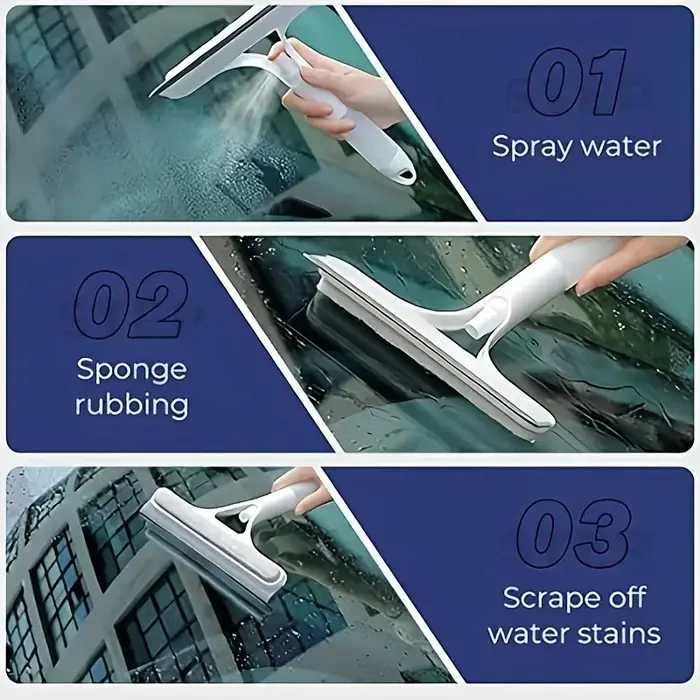 [Nettoyeur de vitres 3-en-1] 1 pièce Nettoyeur de vitres multifonctionnel 3-en-1 avec fonction de pulvérisation | Nettoyeur de vitres, carreaux et pare-brise de voiture portable