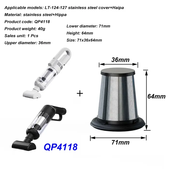 Élément filtrant pour aspirateur à capot en acier inoxydable