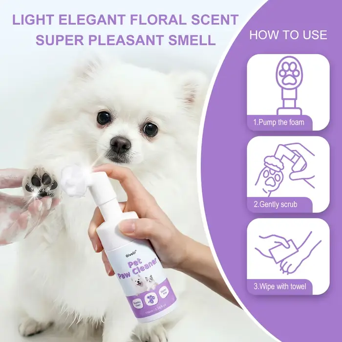 Nettoyant Moussant pour Pattes d'Animaux 100ml Sans Eau Sans Rinçage Chiens Chats Brosse en Silicone Intégrée Élimine