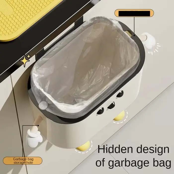 Poubelle murale DIY 9L/12L couleur crème avec couvercle pour déchets alimentaires et salle de bain – Sans se pencher