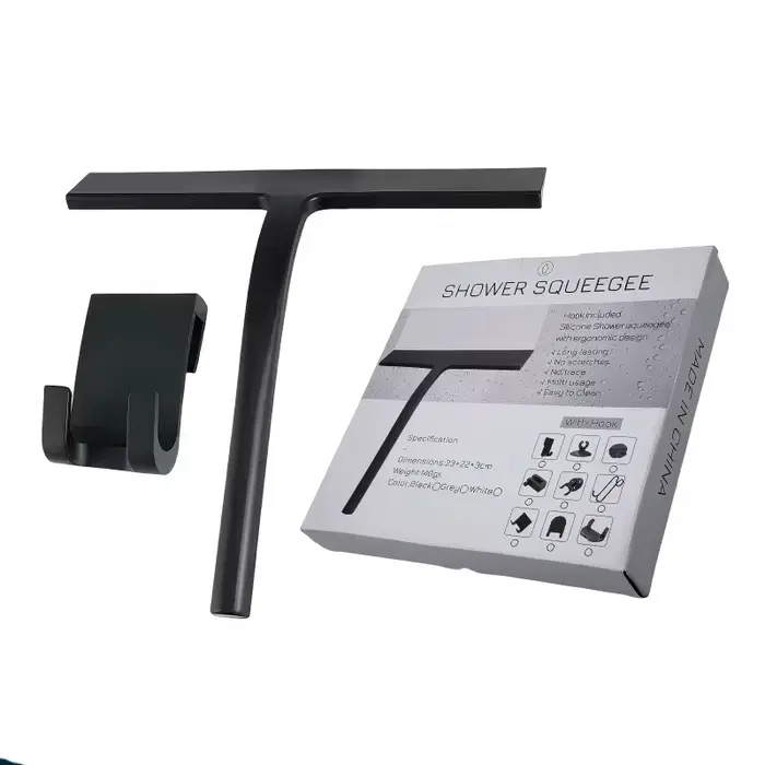 Raclette de douche en silicone avec crochet, raclette noire pour salle de bain, cuisine, voiture, ne