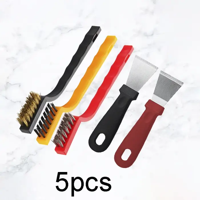 Ensemble de 5 brosses de nettoyage de cuisine avec grattoir à gaz et brosse métallique pour l'élimination de l'huile et de la saleté sur hotte et des plaques de cuisson