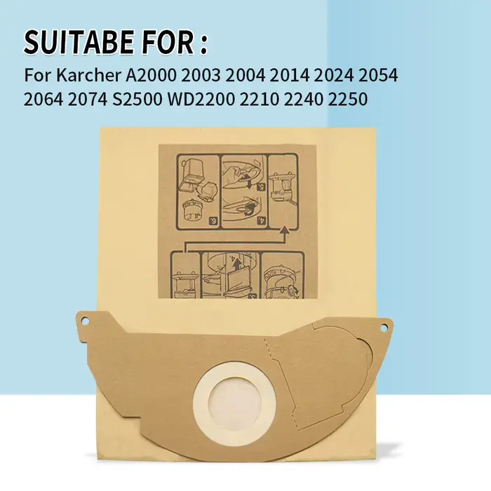 Sacs à poussière en papier pour aspirateur Karcher MV2 WD2 WD2200 WD2250 A2004 A2054 A2000 A2074 A2236 SE2001 SE5100 SE6100 6.904-322.0