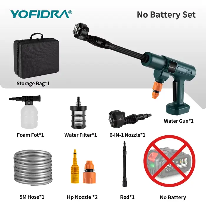 Nettoyeur haute pression sans fil YOFIDRA 200 bars, pistolet à eau pour voiture + seau, nettoyeur de