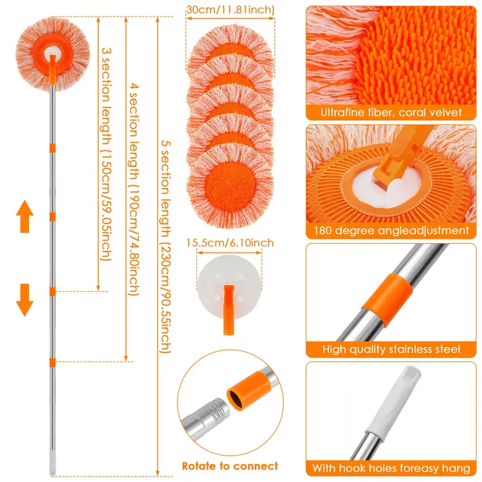 Ensemble de vadrouilles rondes rotatives en microfibre