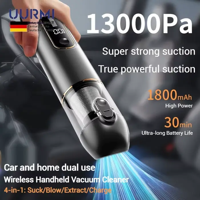 Aspirateur sans fil Uurmi 13000Pa 4 en 1 : écran LCD, vide à une touche, super aspiration et soufflage pour voiture/maison/bureau