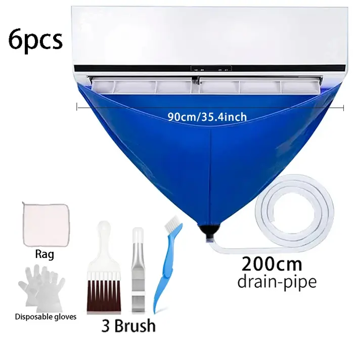 Kit de couverture de nettoyage de climatisation 90cm, sac à eau, ensemble complet d'outils de nettoyage avec tuyau de climatiseur, brosse de nettoyage d'été étanche